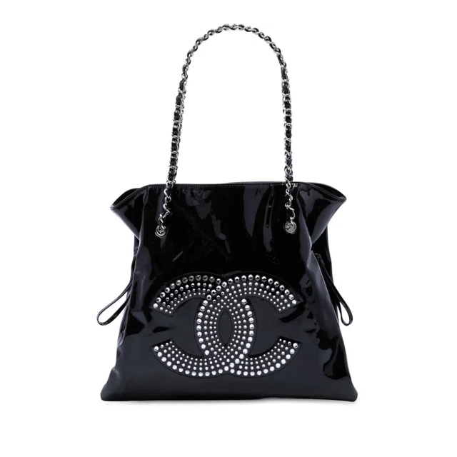 Black Chanel Large Patent Bon Tote in Black Patent leather from Designer Revival