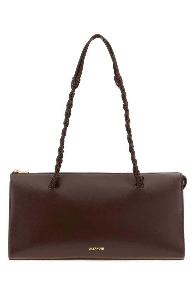 Jil Sander Twisted Handle Calf Leather Shoulder Bag — Brown in Brown Calfskin from HEWI