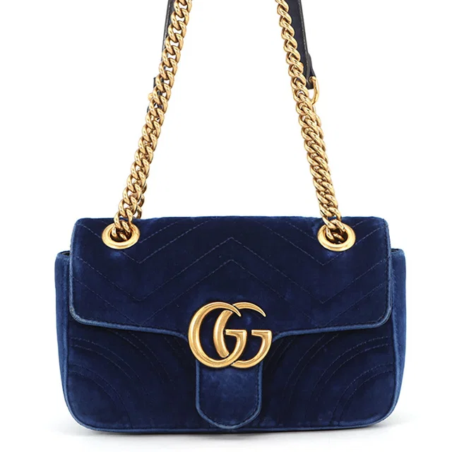 Gucci GG Marmont Shoulder Bag Blue446744 Velour from GALLERY RARE