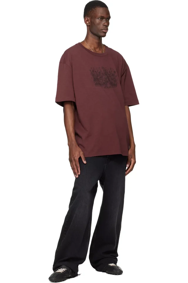 Maison Margiela Burgundy Embroidered Logo T-shirt, photo 4 of 4 from SSENSE