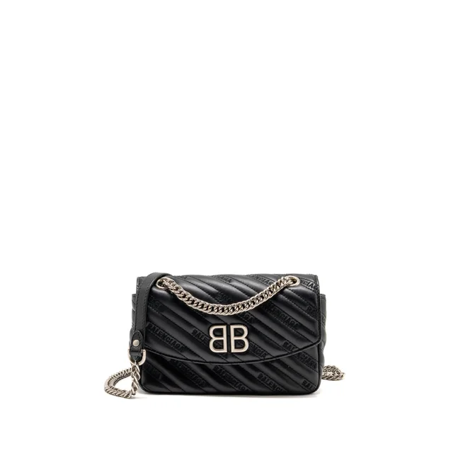 Balenciaga BB M Chain Shoulder Bag Logo matelasse calfskin Black SHW in Black Calfskin from EMIER