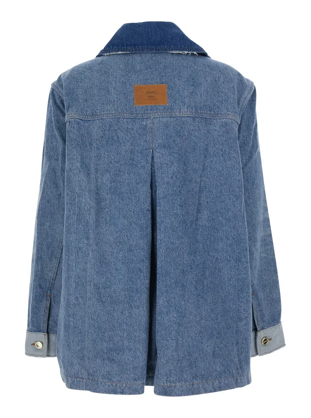 GANNI Blue Jacket with classic collar with fringed details and patchwork design in denim for women in Blue, photo 4 of 6 from Gaudenzi Boutique