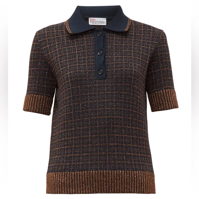 REDValentino Navy And Copper Knit Polo With Metallic Lurex Yarns Size Small in brown|black|red from Poshmark