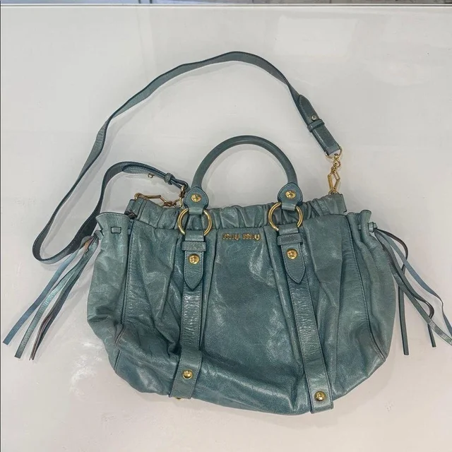Miu Miu Women's Satchels - Blue in blue from Depop, photo 1 of 1