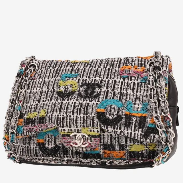 Chanel Fantasy Easy Flap handbag in grey tweed and black leather from Collector Square