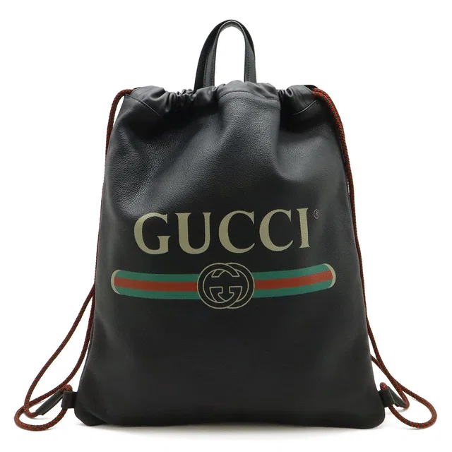 Gucci Print Drawstring Backpack 2-Way Tote Leather Black in Black Leather from The Reluxe