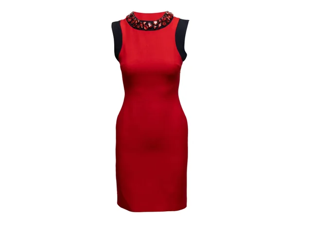 Red & Black Prada Embellished Wool & Silk-Blend Dress Size IT 38 in Black Silk from Designer Revival