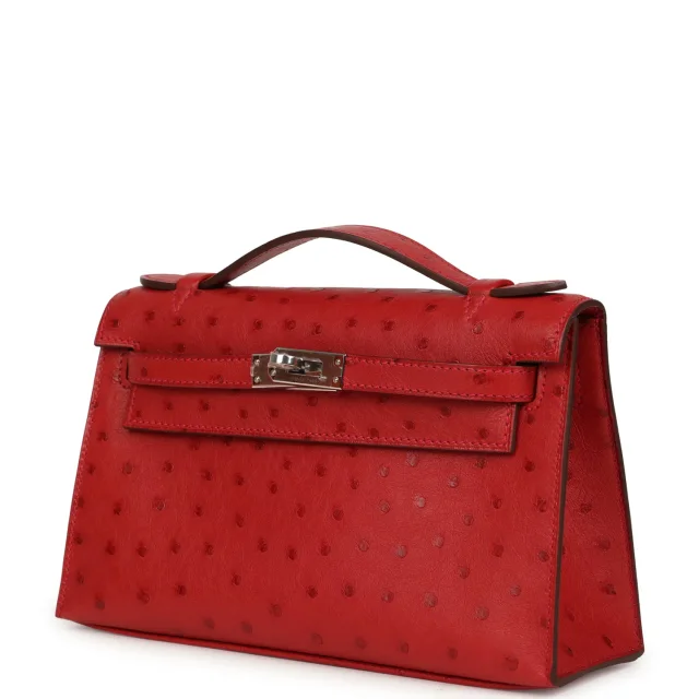 Hermès Kelly Pochette Rouge Vif Ostrich Palladium Hardware in Red Exotic from Madison Avenue Couture, photo 1 of 1