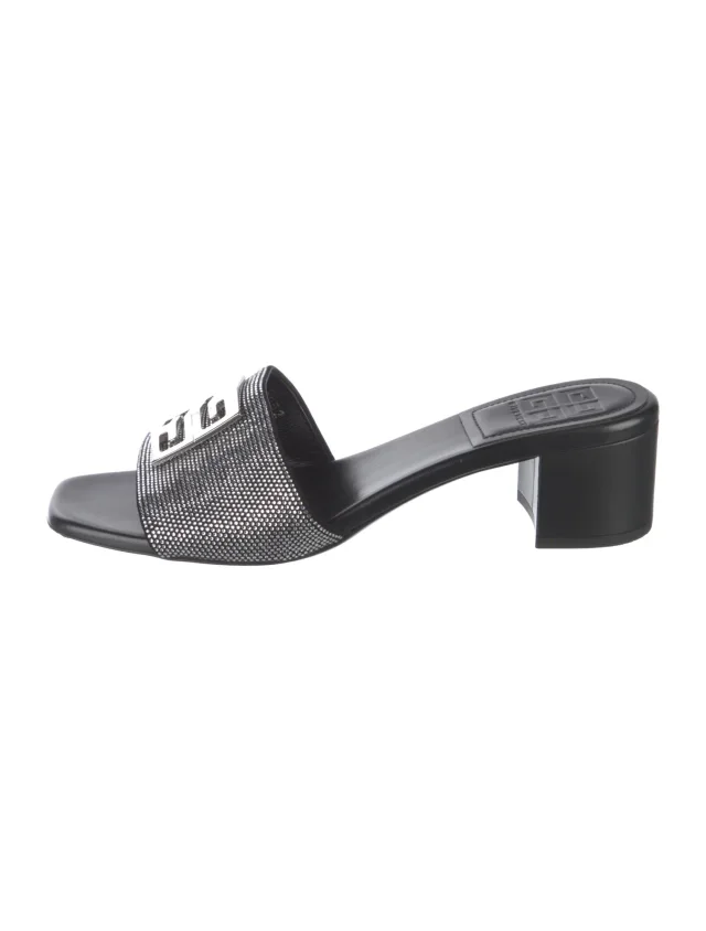 Givenchy Leather Graphic Print Slides in black Leather from The RealReal