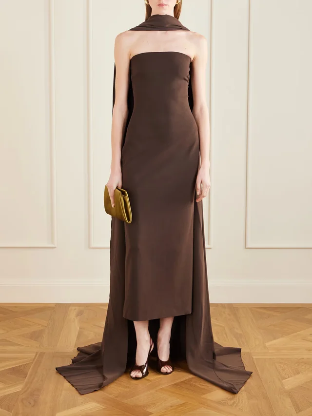 SOLACE LONDON Martine scarf-detailed crepe midi dress in Brown, photo 2 of 2 from NET-A-PORTER (Canada)