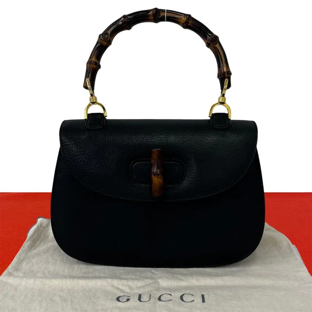 Gucci Vintage Bamboo Leather Turnlock Handbag Mini Tote Black in Black Leather from The Reluxe