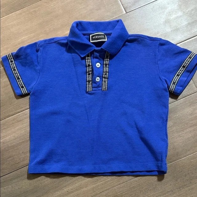 Versace Kids Royal Blue Logo Tape Polo Shirt Sz 4 in blue from Poshmark