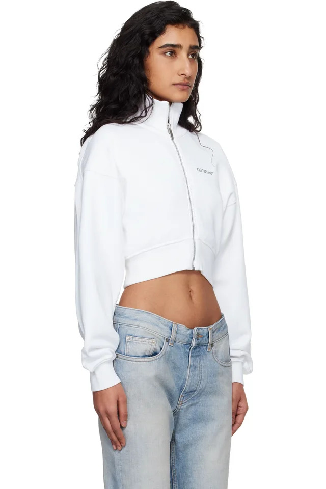 Off-White White Arrow Glowing Flower Crop Zip Jacket, photo 2 of 4 from SSENSE