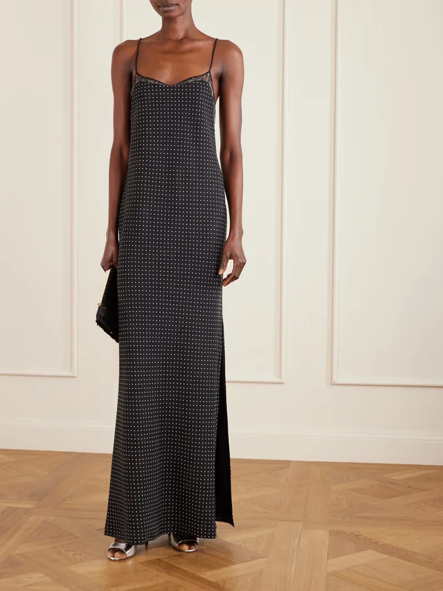 TOM FORD Open-back lace-trimmed polka-dot silk-crepe maxi dress in black 100% Silk, photo 2 of 4 from NET-A-PORTER (Canada)