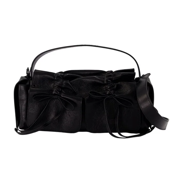 Acne Studios Ruched Calfskin Shoulder Bag — Black in Black Calfskin from HEWI