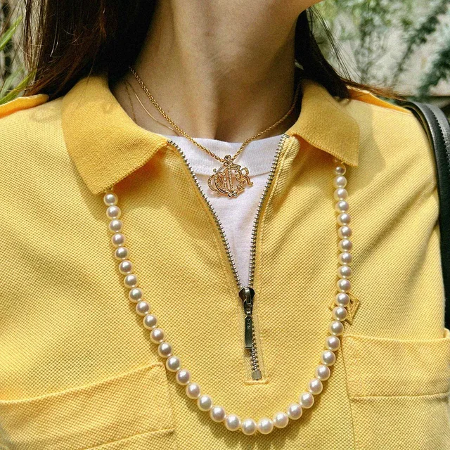 Dior Rhinestone Logo Emblem Necklace Gold in Gold from VINTAGE QOO TOKYO