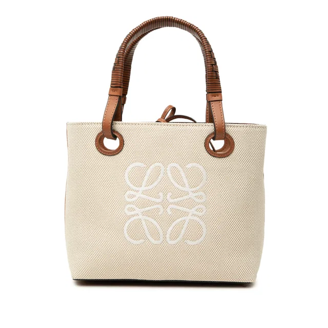 Brown LOEWE Mini Canvas Anagram Tote Satchel in Brown Canvas from Designer Revival