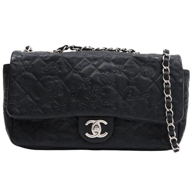 Chanel Circa 2010 Icon Pattern CC Mark Chain Bag Black in Black Calfskin from VINTAGE QOO TOKYO
