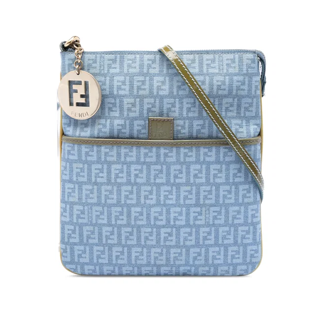 Blue Fendi Zucchino Coated Canvas Forever Crossbody in Blue Coated canvas from Designer Revival