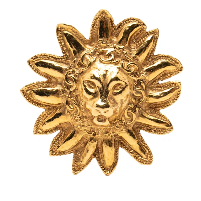 Gold Chanel Gold Plated Lion Head Sun Brooch in Gold from Designer Revival