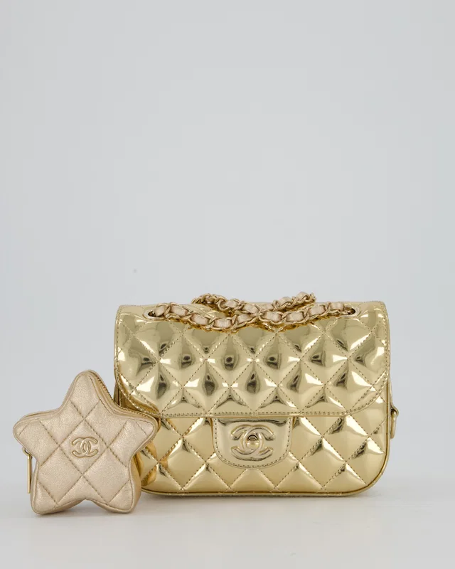 Chanel Hollywood Boulevard Metallic Mirror Mini Flap Bag in Gold Calfskin from Sellier