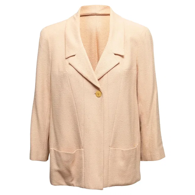 Vintage Beige Chanel Spring/Summer 2001 Linen Blazer Size FR 34 in Beige from Designer Revival