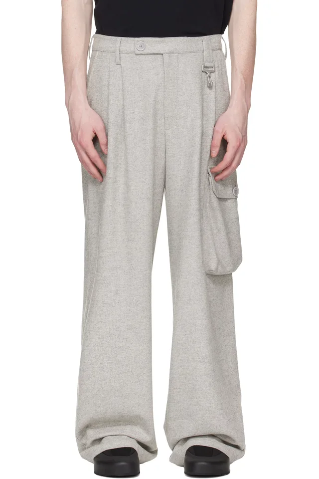 Reese Cooper Gray Wool Herringbone Pleated Cargo Pants, image 1 of 1 from SSENSE