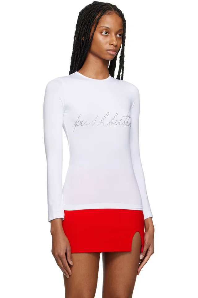 Pushbutton White Crystal Long Sleeve T-Shirt, photo 4 of 5 from SSENSE
