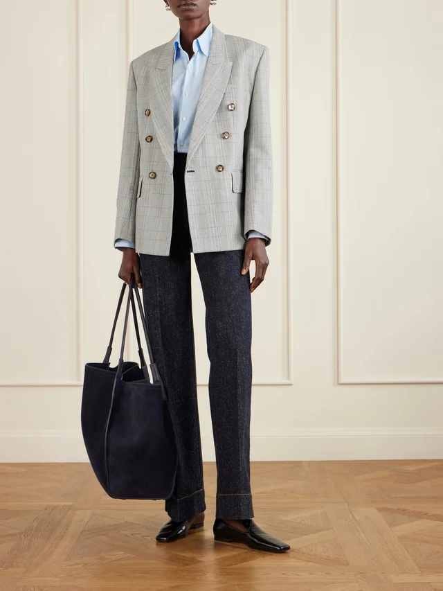 VICTORIA BECKHAM Double-breasted checked wool blazer in Grey, photo 2 of 2 from NET-A-PORTER (Canada)