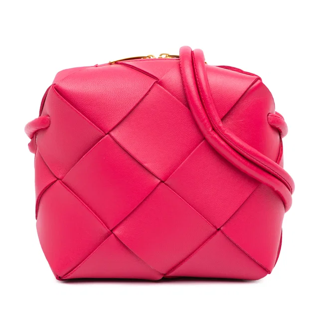 Pink Bottega Veneta Mini Lambskin Intrecciato Cassette Camera Bag in Pink Lambskin from Designer Revival