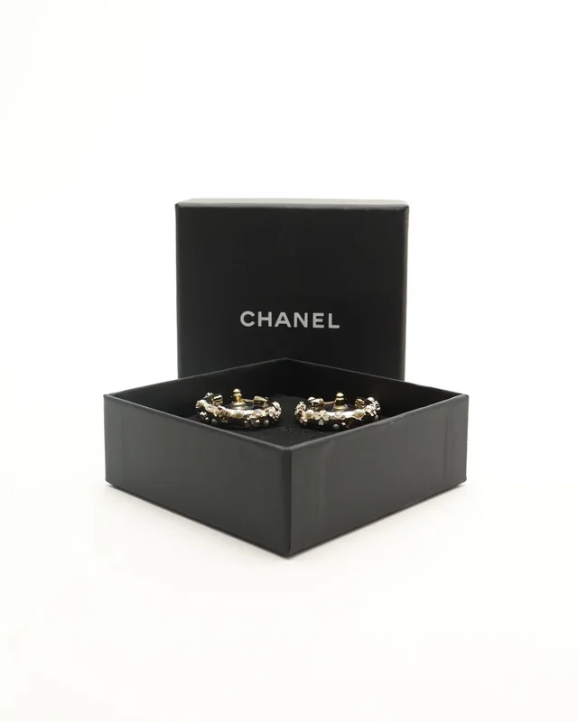 Chanel Coco Mark Flower Pearl Hoop Earrings in Silk from A Retro Tale, photo 2 of 4