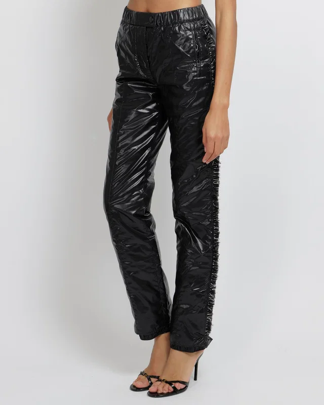 Chanel Coco Neige Black Padded Trousers with Black and White Tweed Side Strips and Black CC Logo… in Black Tweed from Sellier