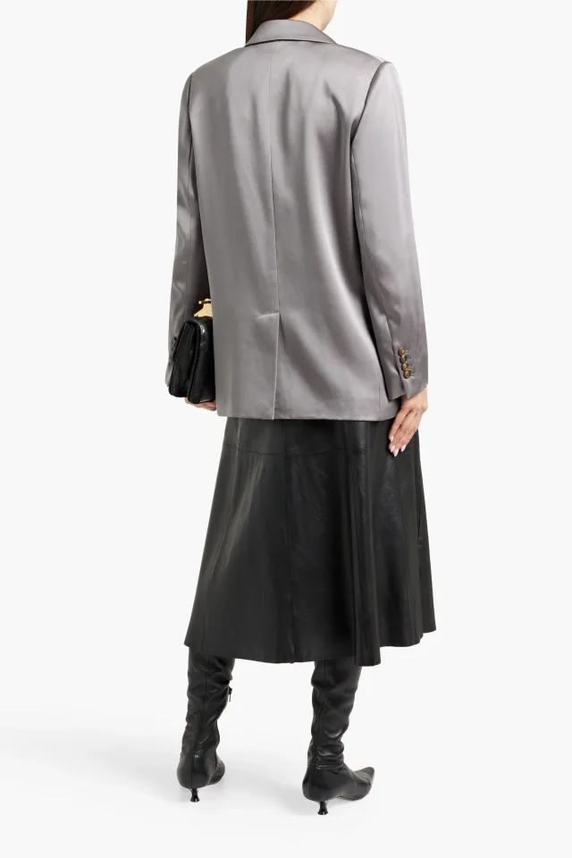 Brunello Cucinelli Double-Breasted Silk-Satin Blazer in Grey, photo 3 of 4 from THE OUTNET