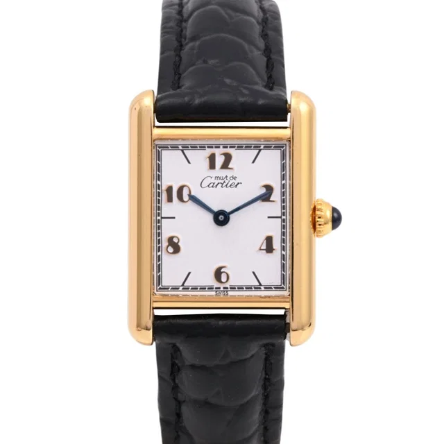 Cartier SV925 Must Tank Vermeil SM W1008354 Quartz White in White Leather from VINTAGE QOO TOKYO