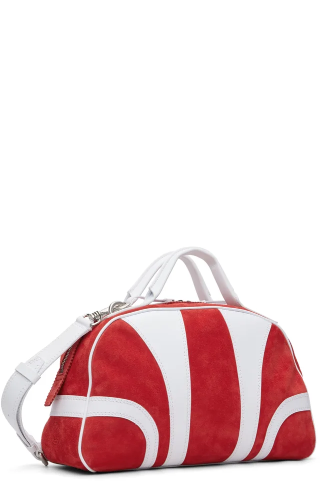 Dries Van Noten Red & White Suede Duffle Bag, photo 2 of 4 from SSENSE