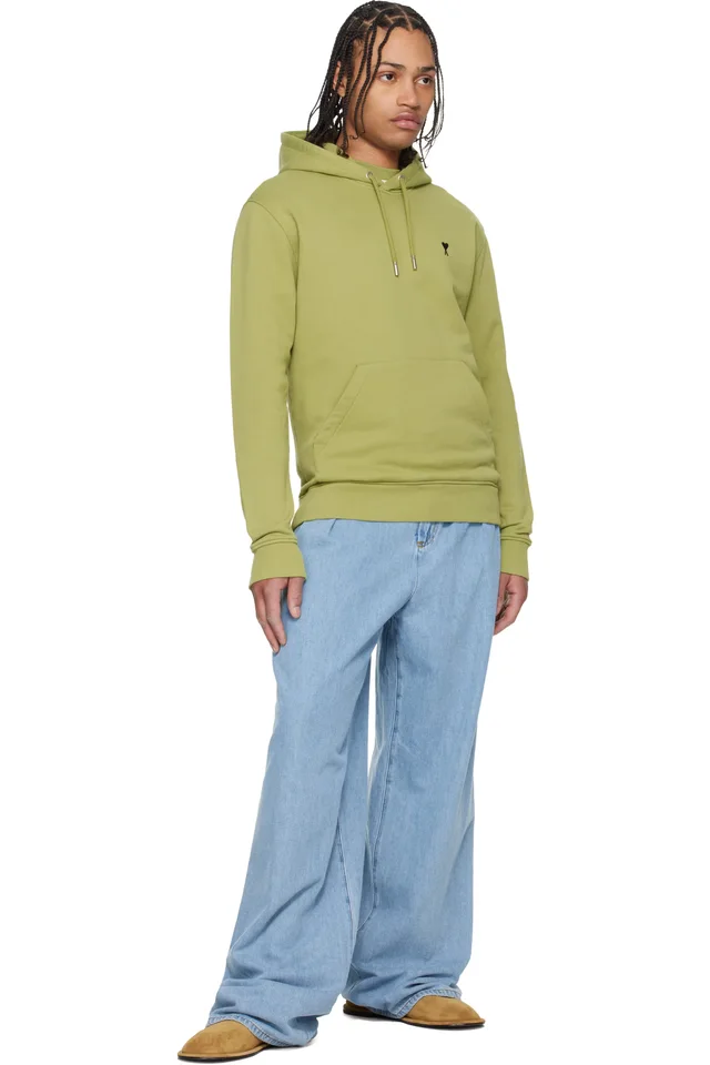 AMI Paris Green Cotton Contrasted Ami de Coeur Hoodie, photo 4 of 4 from SSENSE