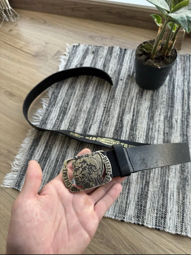Diesel Vintage Metal Logo Leather Black Mens Belt in black Leather from Grailed
