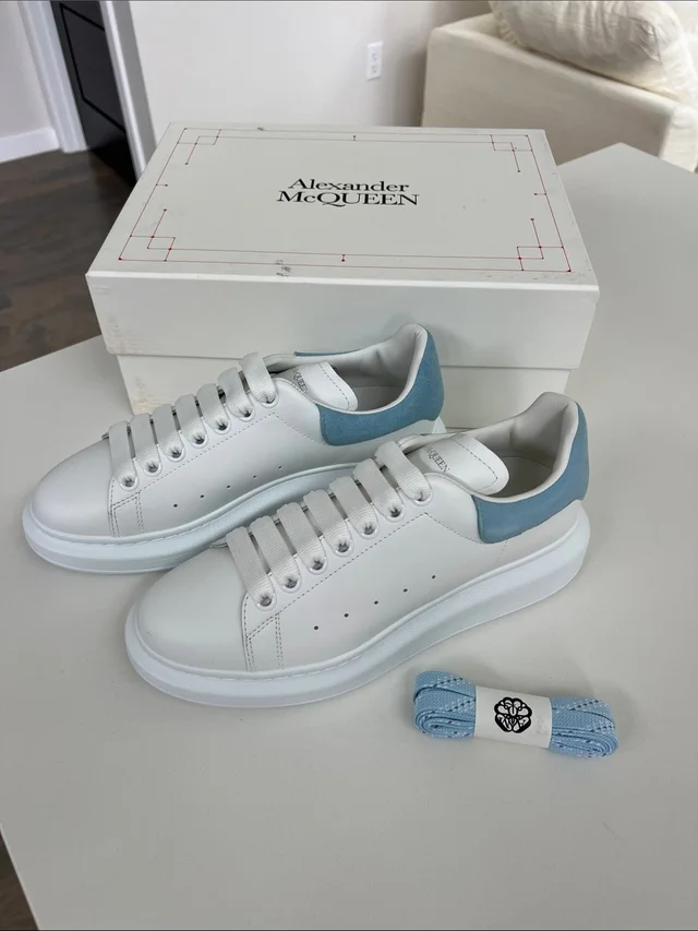 Alexander McQueen Larry White Leather And Powder Blue Chunky Sneakers Size 40 in white|blue Leather from Poshmark