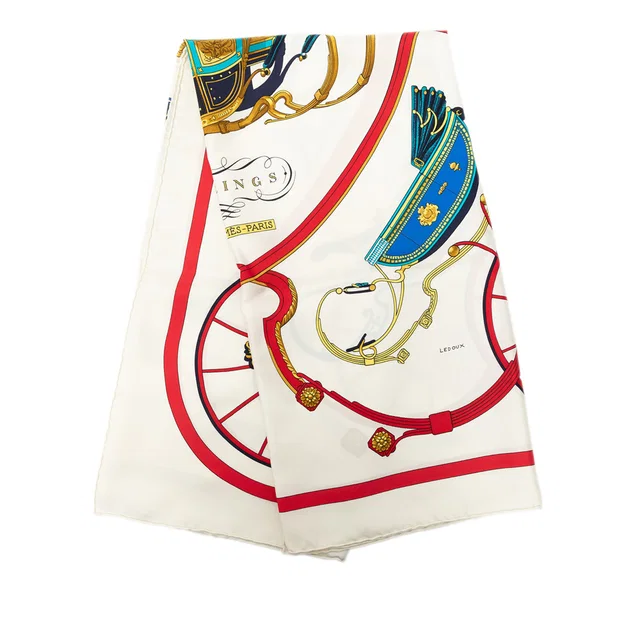 White Hermès Springs Silk Scarf 90 Scarves in White Silk from Designer Revival