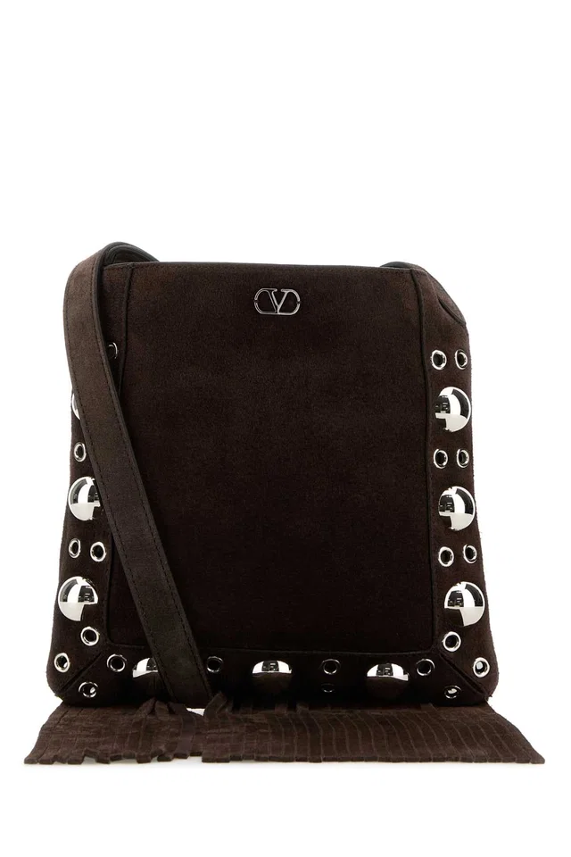 Valentino Garavani Cross Crossbody Bag — Brown in Brown Suede from HEWI