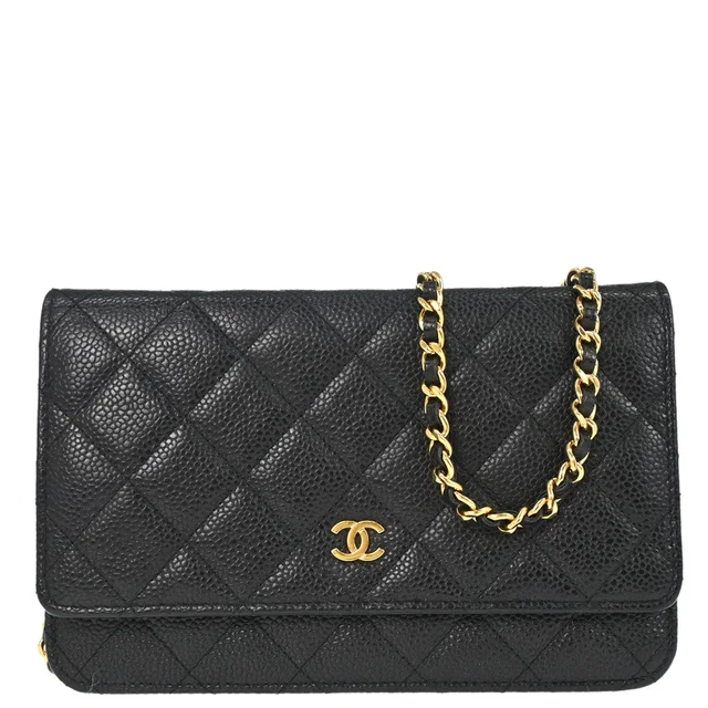 Chanel 2019 Black Caviar Skin Classic WOC Wallet on Chain Bag in Black Caviar leather from AMORE Vintage Tokyo