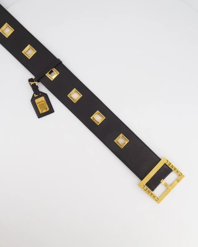 Chanel Vintage F/W 1992 Black Leather Belt with 24K Gold Logo Buckle and Accents 90cm in Black Leather from Sellier, photo 5 of 6
