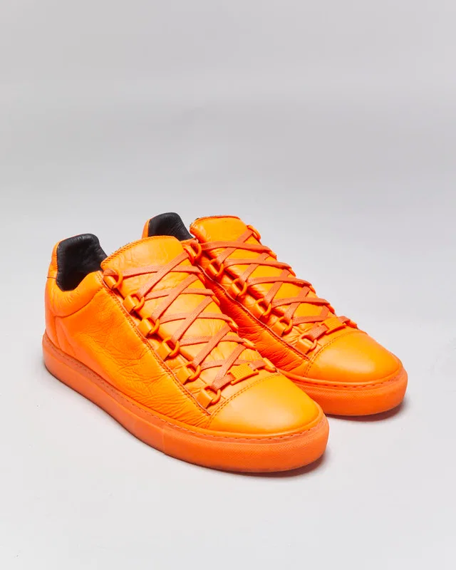 2019 Balenciaga 'Arena Low Neon Orange' Leather Trainers - UK7 in Orange Leather from Rokit Vintage