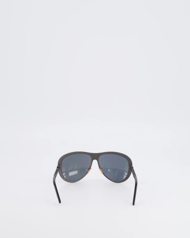 Bottega Veneta Silver Gunmetal Brushed Sunglasses in Black Woven leather from Sellier, photo 6 of 7