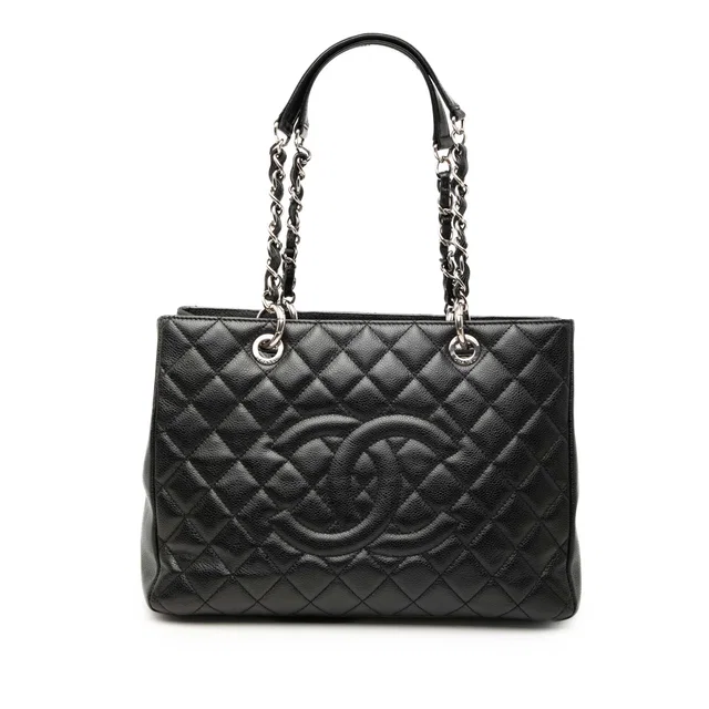 Black Chanel Caviar Grand Shopping Tote in Black Caviar leather from Designer Revival