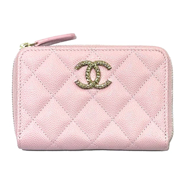 Chanel Quilted Coin Purse Pink Caviar Leather Hustamp in Pink Caviar leather from The Reluxe