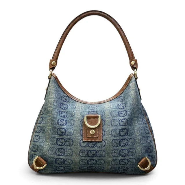 Gucci Abbey Denim Shoulder Bag Indigo Brown in Brown Denim from The Reluxe