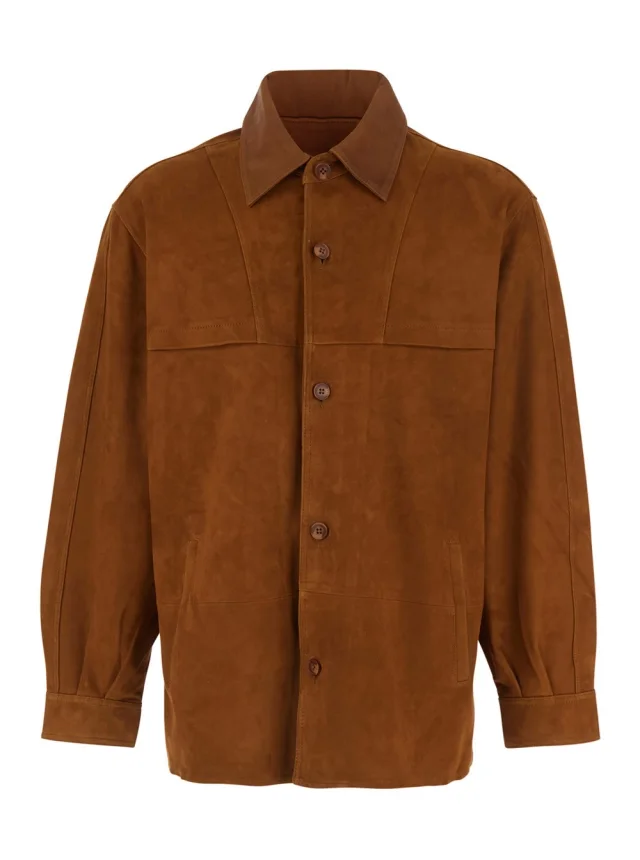 Brown 'Jacket' with Classic Collar and Two Suede Front Pockets for Men in Brown, image 1 of 1 from Gaudenzi Boutique
