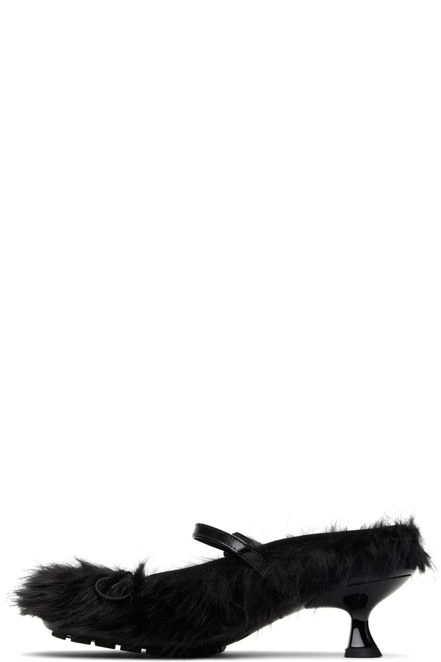 Simone Rocha Black Faux Fur Grip Mule Heels, photo 3 of 4 from SSENSE