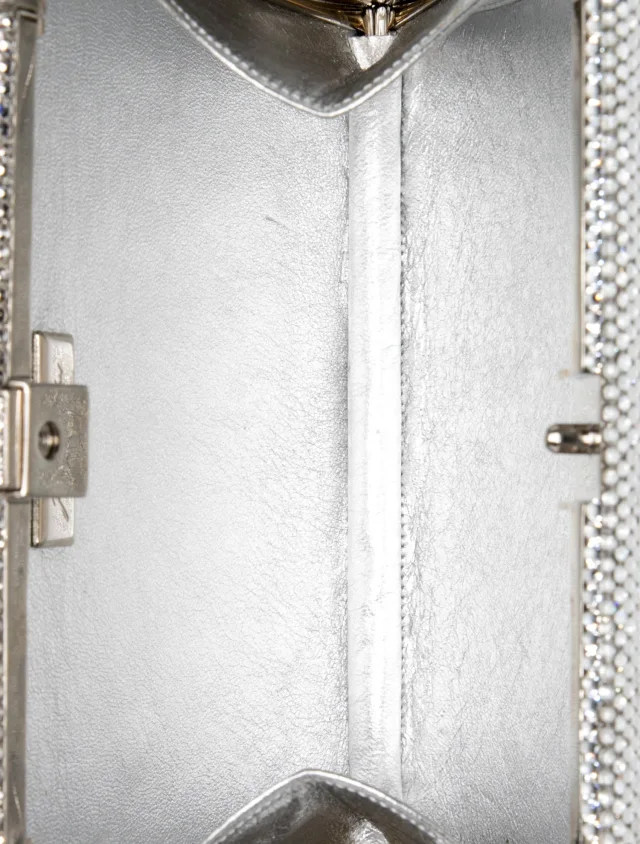 Judith Leiber Crystal Minaudière in silver|gray Satin from The RealReal, photo 5 of 5